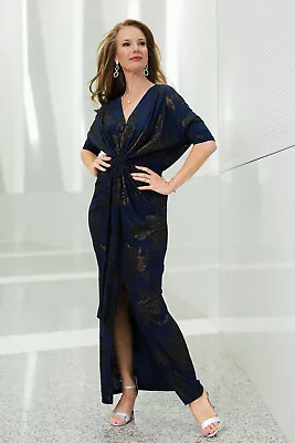 NEW Moonlight Bird Womens Maxi Dresses The Printed Nadine Dress Size 12 Navygold • $139