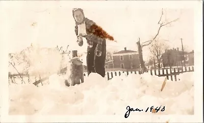 Vtg Found Photo Woman Dog Outdoors Pet Snow 1940 Retro Snapshot Great Depression • $7.99