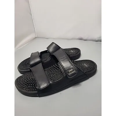 Kenkoh Serenity Black Leather Massage Double Strap Sandals Slides 10 • $44.99