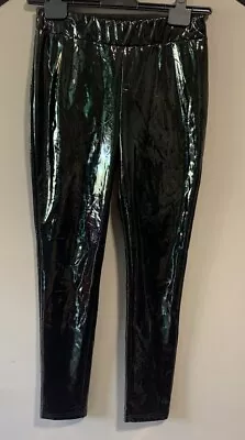 Asos Black High Shine Vinyl Trousers Size 8 Inseam 28' Elasticated Wasit • $11.21