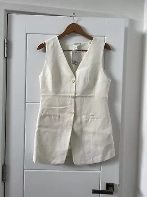 H&M White / Cream Linen-blend Suit Waistcoat Size UK 12 • £60
