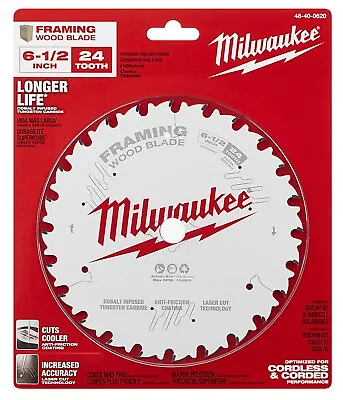 Milwaukee 48-40-0620 6-1/2  24T Framing Circular Saw Blade • $14.50