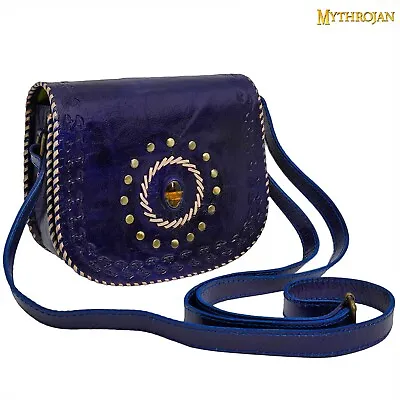 Leather Belt Pouch Shoulder Bag Handbag Cross Body Medieval Cosplay Costume Blue • $49.99