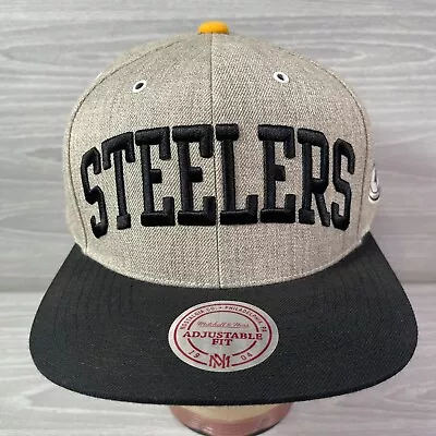 Pittsburgh Steelers NFL Mitchell & Ness Snapback Hat 20% Wool Gray Black Trucker • $24.99