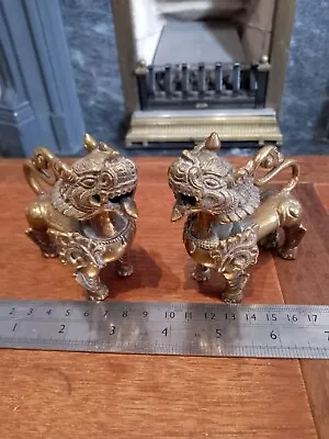 Oriental Vintage Asian Kylin Brass Foo Dogs Pair • £36