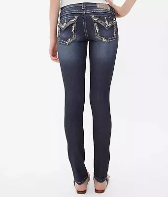 Miss Me Buckle Skinny Denim Zip Button Rhinestone Sequin Logo Jeans 30X31 Tag 26 • $39