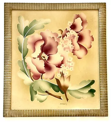 Vintage Newman Decor NY Watercolor By Roberts ND #1158 Airbrush Flowers Art Deco • $24.95