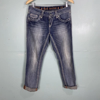 $45 • Buy Rock Revival Alanis Capri Blue Light Wash Jeans Sz 28