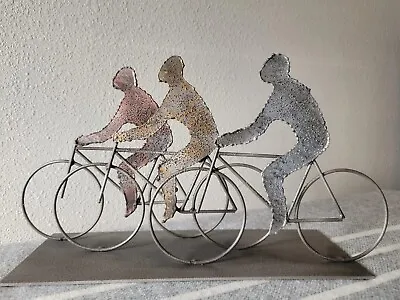 $575 • Buy RARE Vintage 1994 JERE Metal BICYCLES SCULPTURE Signed 3 Cyclists On Bikes