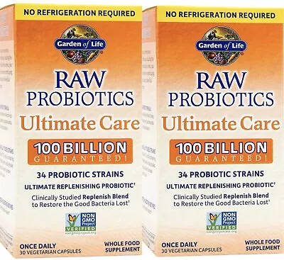 $44.99 • Buy (2) Garden Of Life RAW Probiotics Ultimate Care 60CAPS ShelfStable 2024 NON GMO