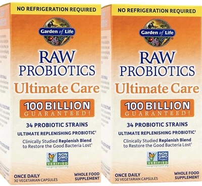 $44.99 • Buy (2) Garden Of Life RAW Probiotics Ultimate Care 60CAPS ShelfStable 2024 NON GMO