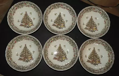 Set Of 6 Seasons Greetings Christmas Queens Myott Soup Salad Cereal Bowls 6.5  • $27