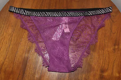 Victoria's Secret String Cheeky Embroidered Floral Tiger Stripe Purple Size M • $17.99