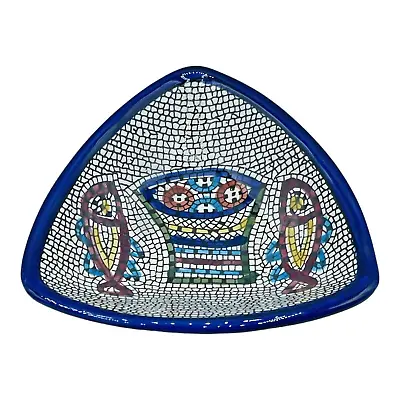Multicolor Mosaic Ceramic Painted Triangle Serving Dish Miracle Of Loaves & Fish • $13.95