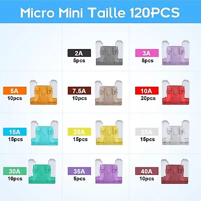 120PCS Micro Mini Car Fuse Kit Fuses Assortment Kit For Car/RV/Truck/Motorcycle • $7.99