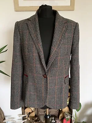 ZARA Checked Houndstooth Wool Blend Hacking Jacket Blazer Elbow Patches Size XL • £39.99