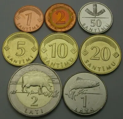 LATVIA 1 Santims / 2 Lati 2000/2009  - Lot Of 8 Coins - UNC * • $15