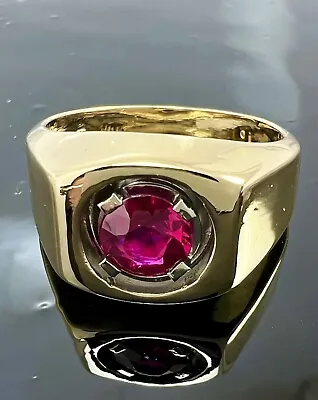 14k Solid Yellow Gold Men’s Lab Created Ruby Ring Size 11/ 12grams • $989.99