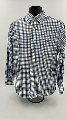 Vineyard Vines Men's Tucker Button Down Blue Brown Plaid Shirt Medium • $17.95