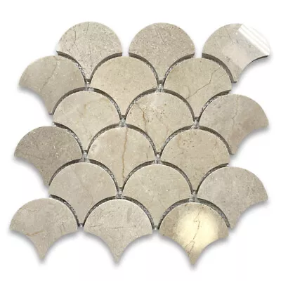 M993XP Fish Scale Crema Marfil Marble Grand Fan Mosaic Tile Polished • £30.87