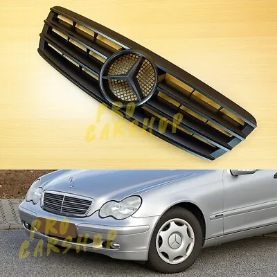 For M-Benz 01-07 W203 C-Class 4 Fin Matte Black Front Grille Matte Black Star • $140.11