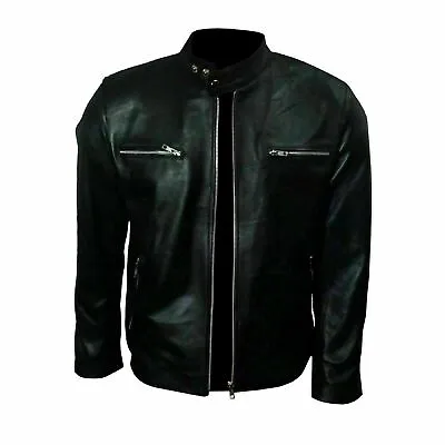 Mens Black Real Genuine Leather Jacket Vintage Slim Fit Retro New • £76.77