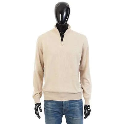 LORO PIANA 1695$ Luxury Half Zip High Collar Sweater In Beige Baby Cashmere • $1356