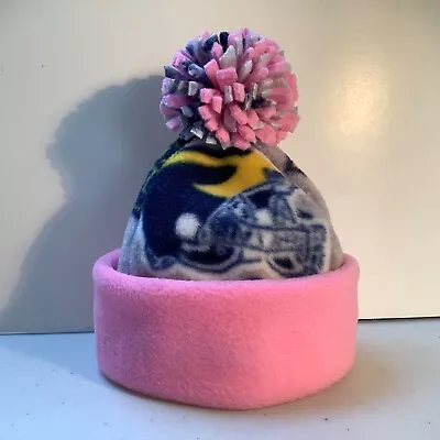 Michigan Wolverines BABY HAT HANDCRAFTED Newborn BEANIE CAP FLEECE Girl Pink • $20