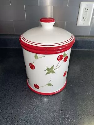 1950 Retro Style Ceramic Hand Painted Red Cherry Cherries CANISTER Cookie Jar • $9.99