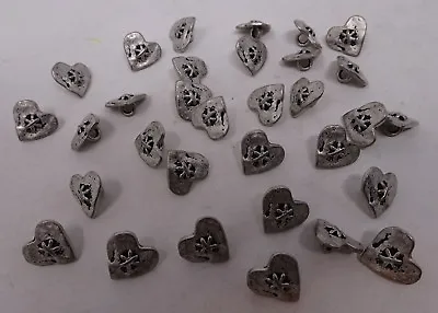 Vintage Heart W/ Star Silver Black Goth Shank Buttons 15mm Lot Of 6 A631 • $3.99