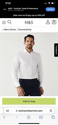 M&S SARTORIAL  Tailored Fit Pure Cotton Herringbone Shirt • £25