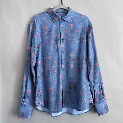 $29.99 • Buy Luchiano Visconti Shirt Men XL Blue Red Polka Dot Print Long Sleeve Button Down