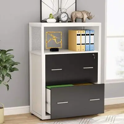 $89.98 • Buy White Black 2 Drawer Lateral File Cabinet With Lock For Letter Legal A4 Size