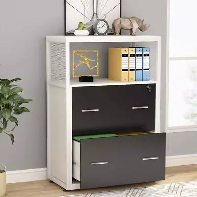 $89.98 • Buy White Black 2 Drawer Lateral File Cabinet With Lock For Letter Legal A4 Size