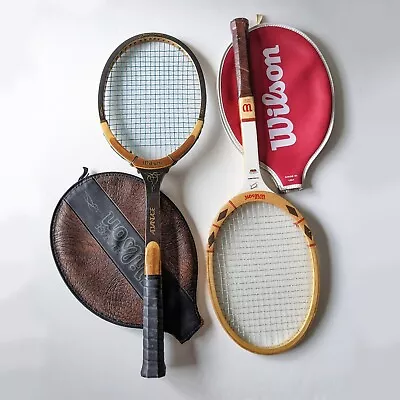 Pair Tennis Rackets Wilson Advantage Connors Tournament Vintage 1970s W/ Covers • $39