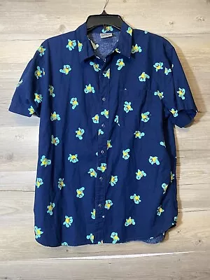 Pokemon Shirt Mens Medium Blue Squirtle Short Sleeve Button Up Pocket • $15.95