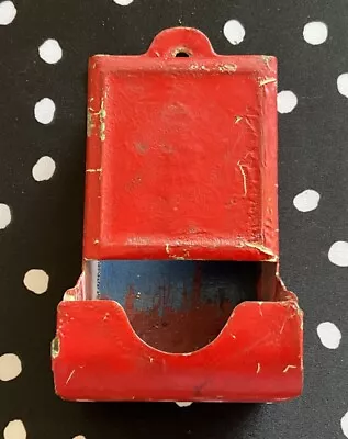 Vintage Antique Kitchen Red Tin Metal Match Box Holder Wall Mount Match Holder • $22