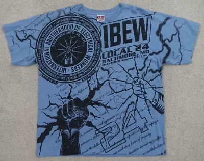 Vintage IBEW Electrical Workers Union Shirt 2XL Blue Baltimore All Over Men's • $59.99