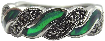 Green Enamel And Marcasite Ring 925 Silver Hallmarked New From Ari D Norman  • £107.06