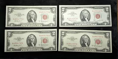 (4) 1953A & 1963 RED SEAL 2 Dollar Bill Uncirculated #029 • $4.25