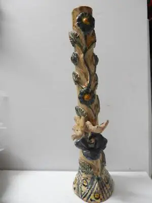 Antique 15 1/2  Vintage Mexican Tourist Pottery Figural Candlestick A+ - Xlnt ! • $118.88