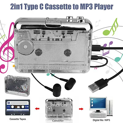 USB Cassette Capture To MP3 File Converter Digital Audio Connector W/Headphones • $27.98