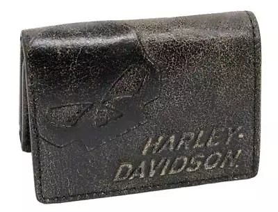 Harley-Davidson Men's Burnished Tri-Fold Skull Wallet Leather BM2647L-TanBlk • $69.95