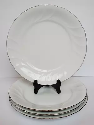 Mikasa  Wedding Band  Dinner Plates/Gold Rim/Swirl/Set Of 4 Fine China #L9706 • $39.50