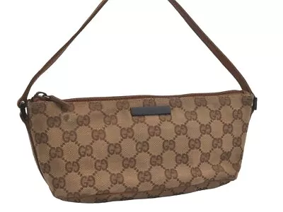 Authentic GUCCI Hand Bag Pouch Purse GG Canvas Leather 07198 Brown 7415I • $81