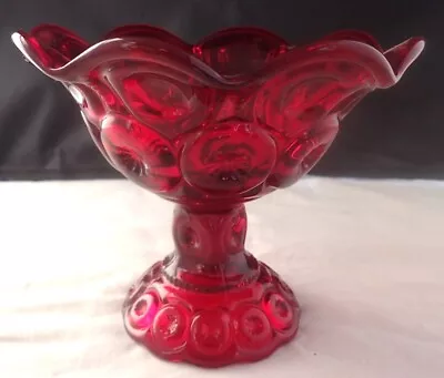 Ruby Red Pedestal Ruffled Candy Dish Compote L.E. Smith Moon And Stars • $17.99