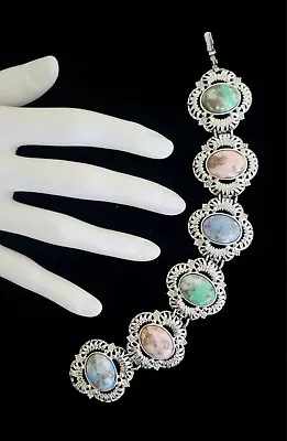 Lovely Vintage Designer Silver Tone Bracelet Easter Egg Spring Color Cabochons • $20.97