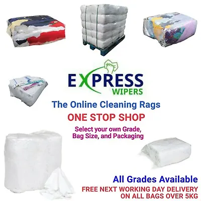 £26.99 • Buy Cleaning Rags / Wipers / Cloths - ONE STOP SHOP - Select Your Grade & Bag Size