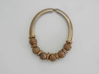 Vtg Les Bernard Chunky Statement Caramel Swirl Bead Gold Snake Omega Necklace • $15