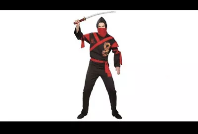 Adult Man Black Ninja Costume Rubies Men Size Fit Up To 44 Jacket Red Dragon • $24